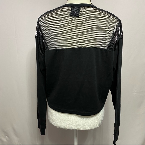 NBA Black Cropped Mesh Cotton  Long Sleeve Top Size Large #1323 - Picture 5 of 9